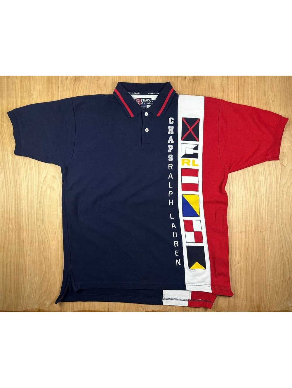 Vintage 90s Chaps Ralph Lauren polo shirt large nautical color block flag cotton